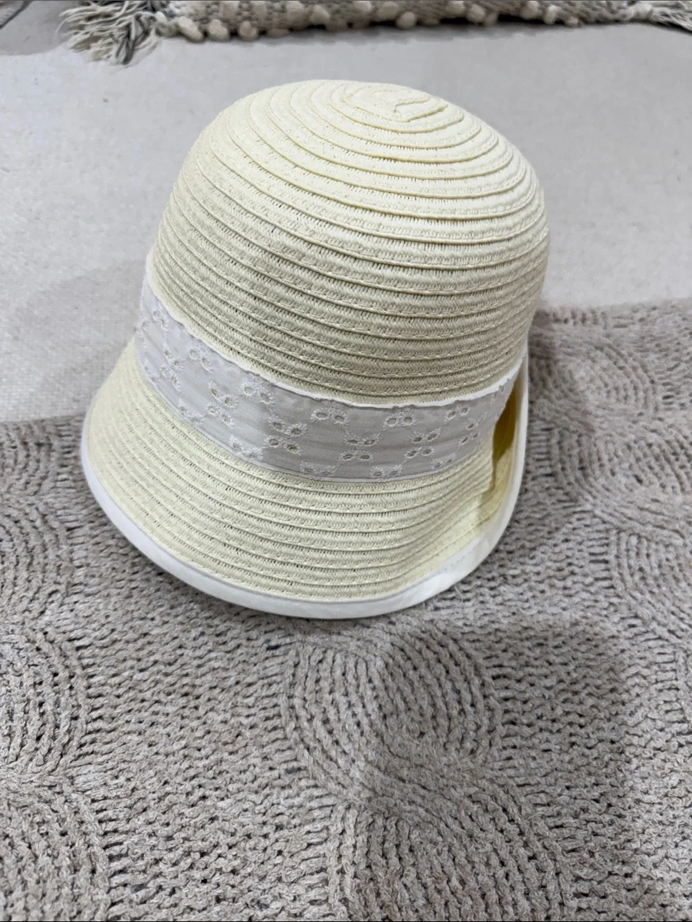 NWT Gymboree Toddler Cream Straw Sun Hat with White Bow Accent